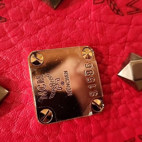 MCM Red Visetos Stark Studded Medium Backpack - Picture 5 of 17